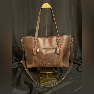 Tiding Vintage-Style Brown Leather Tote